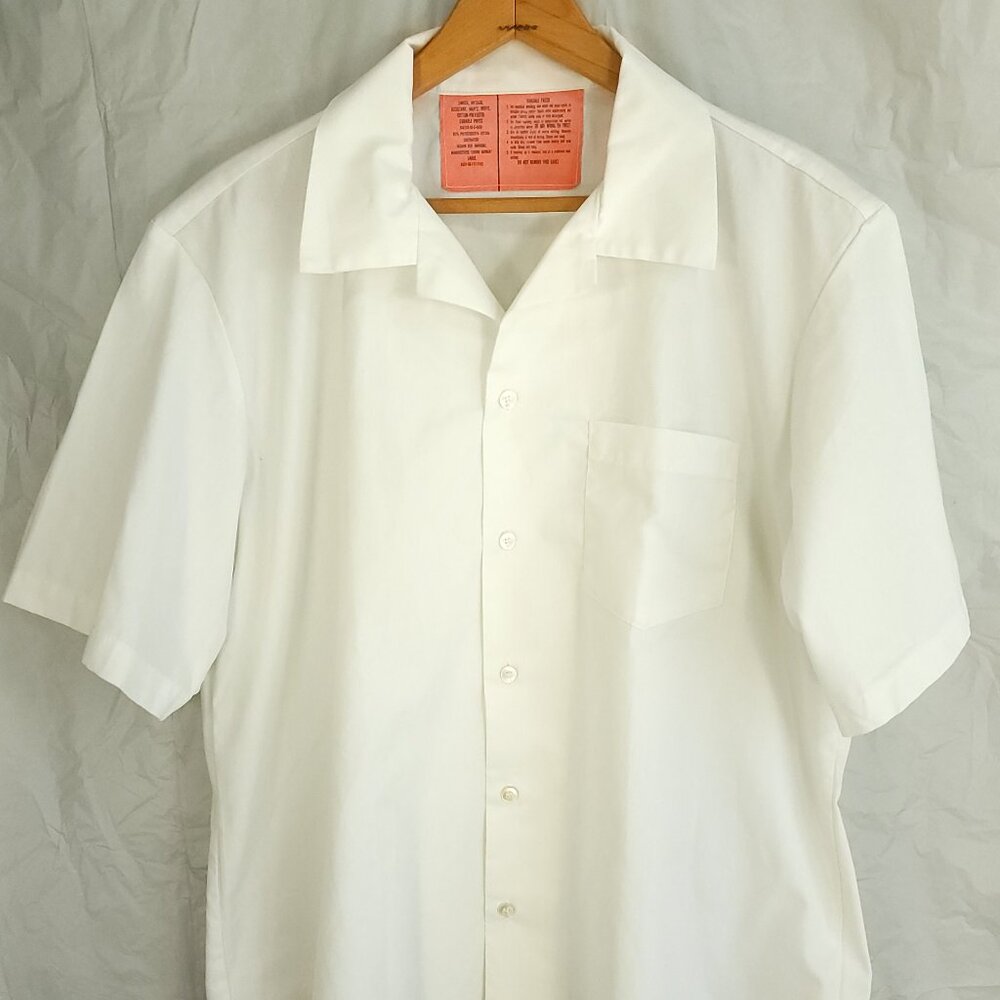 Vtg Military Smock Medical Assistant Men's Large White Short Sleeve Button Front